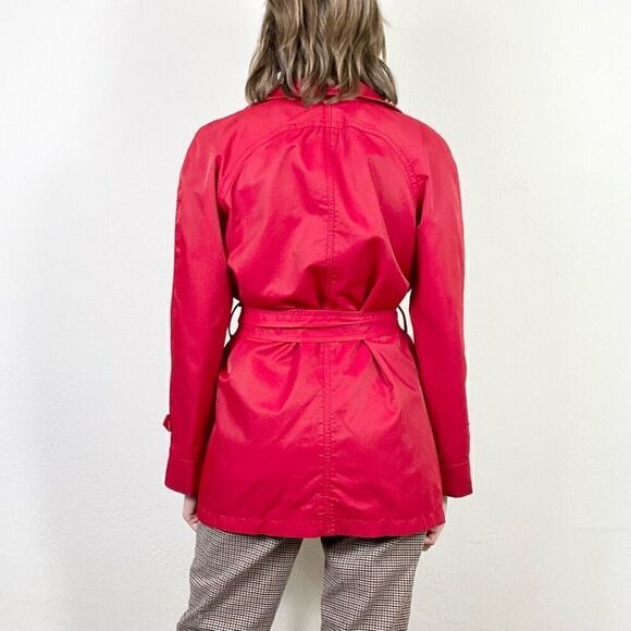 Liz Claiborne Red Double Breasted Nylon Blend Belted Coat Jacket Size S - Picture 2 of 7